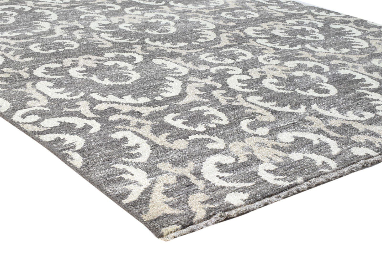 Flori 5X8 Rug Wool Silk Charcoal Modern Hand Knotted Indian Floral   7860676952213