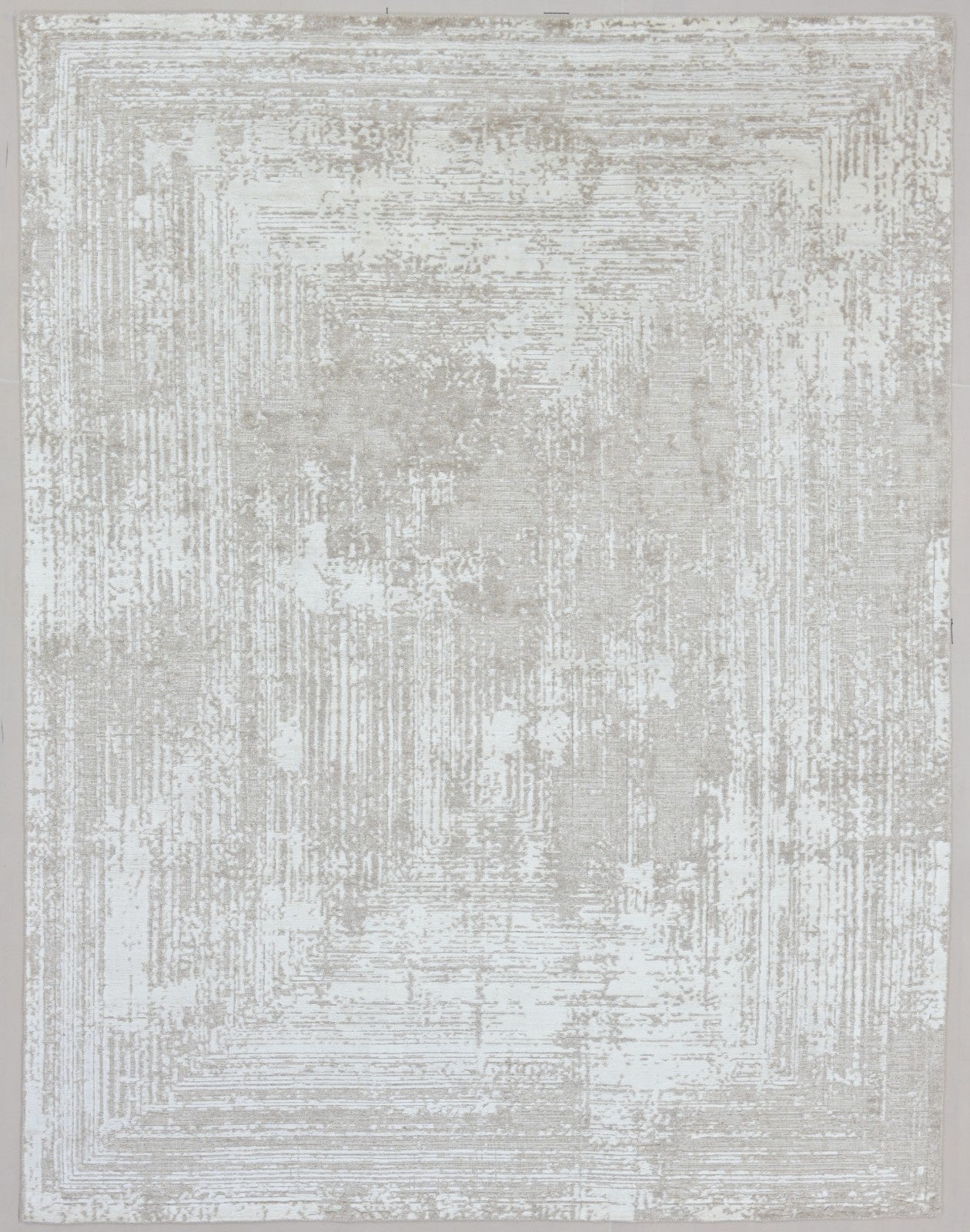 Framify Geometric Handmade Linear Rug – Beige Hand Loom Knotted Layered Border Rug 9176297308309