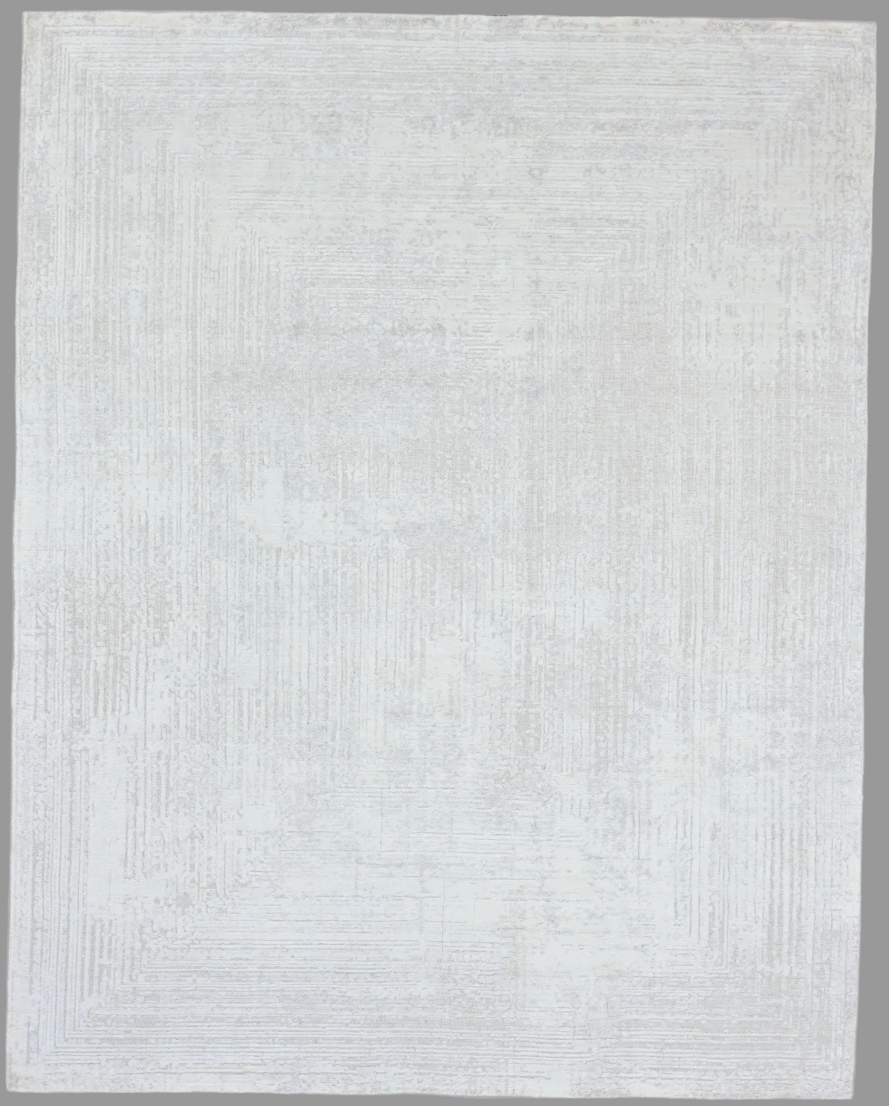 Framify Geometric Handmade Linear Rug – Ivory & Beige Hand Loom Knotted Bordered Rug 9176245797013