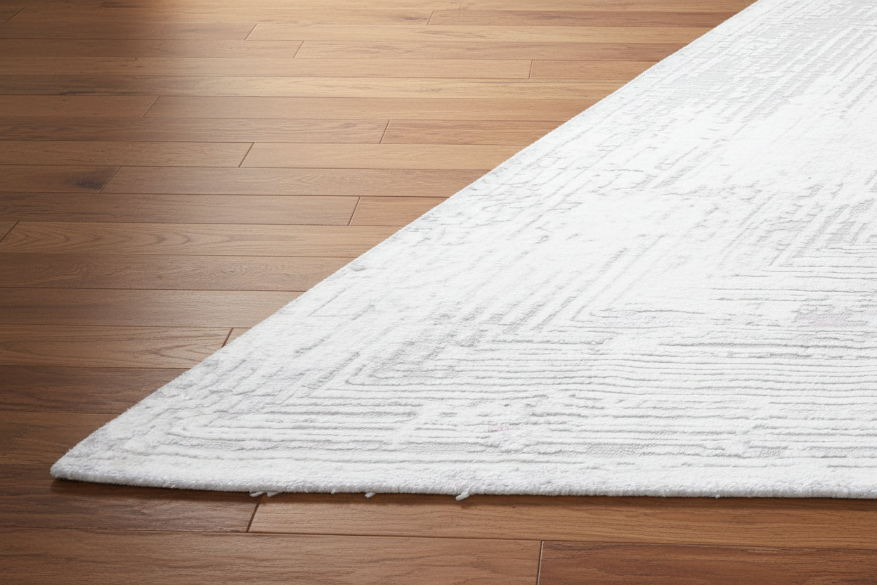 Framify Silver Handmade Linear Rug – Ivory & Gray Hand Loom Knotted Bordered Rug 9176284004501