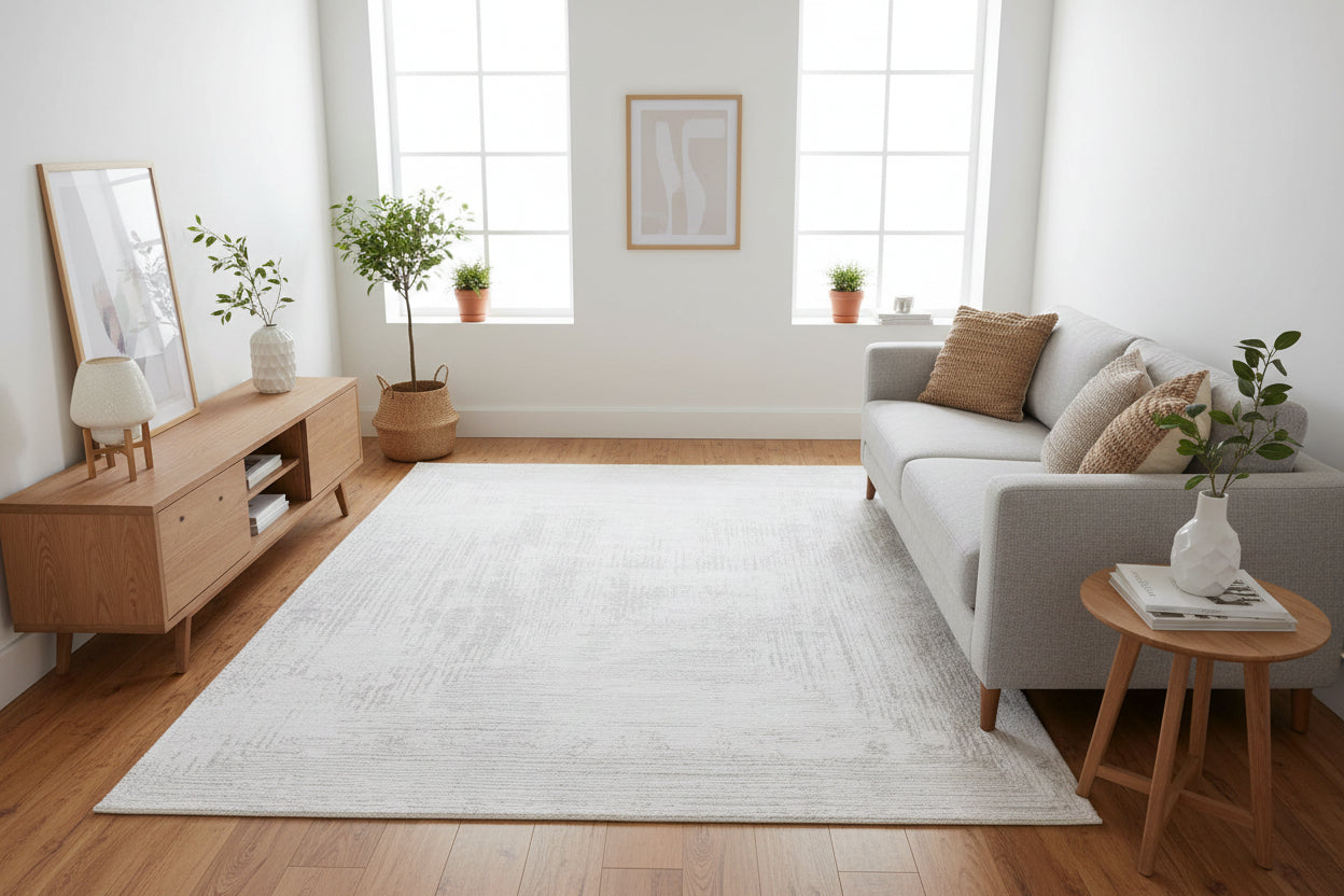 Framify Silver Handmade Linear Rug – Ivory & Gray Hand Loom Knotted Bordered Rug 9176284004501