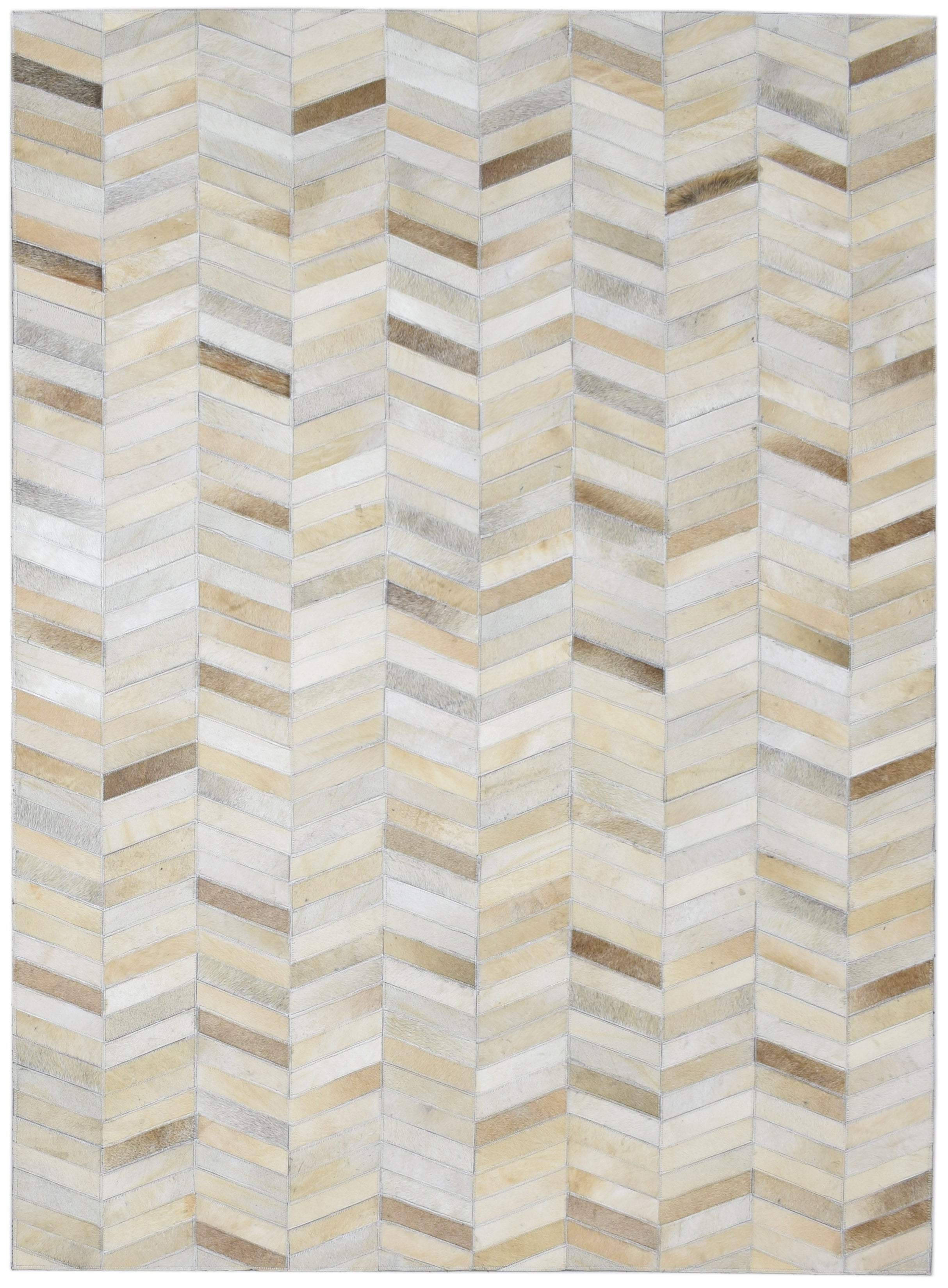 French Chevron Handmade Beige Leather Area Rug | Modern Patchwork Cowhide Rug 9060937466005