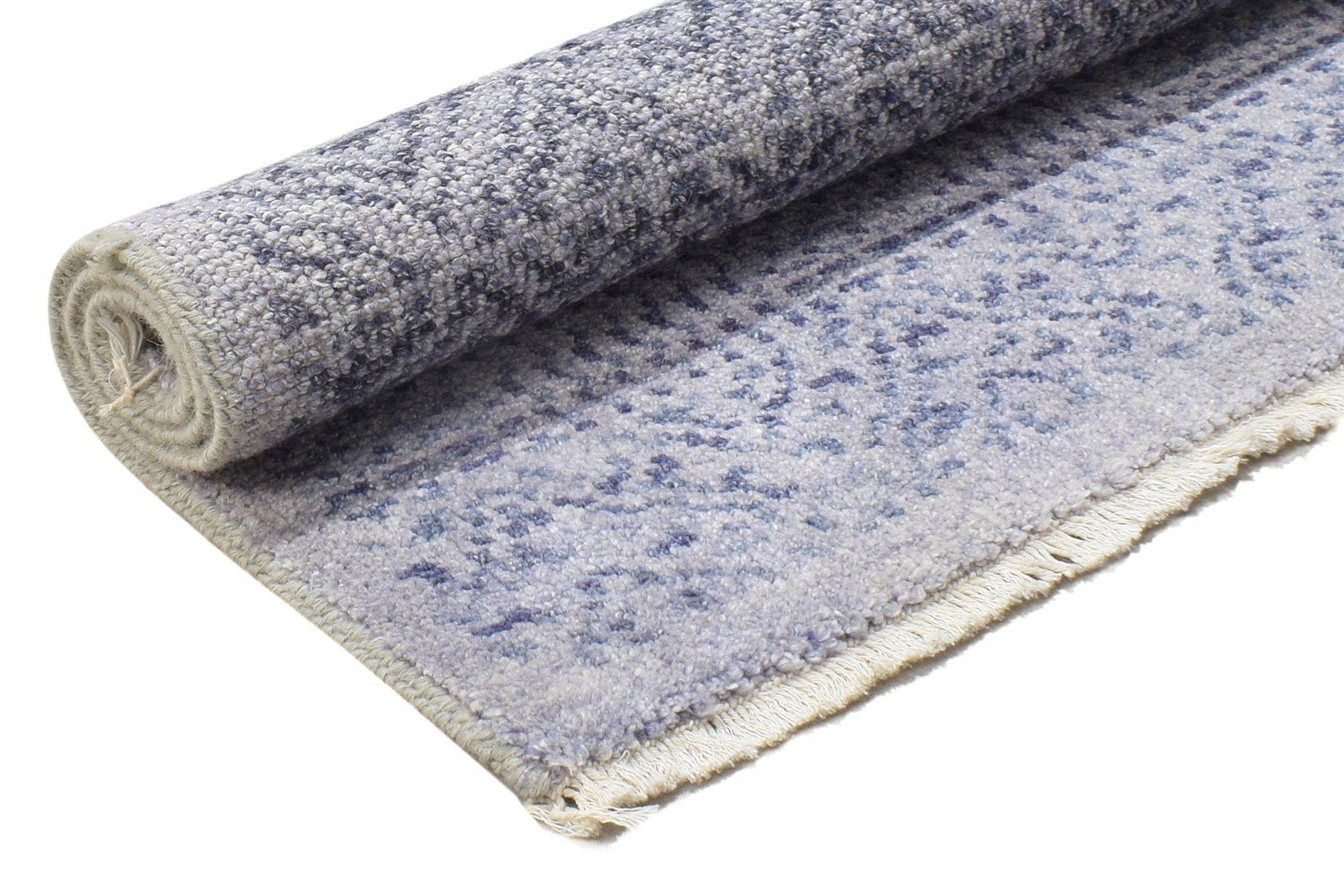 Georgetta Hand Knotted Blue Wool / Silk Rug Modern Scandinavian Trellis Carpet 7864118280341