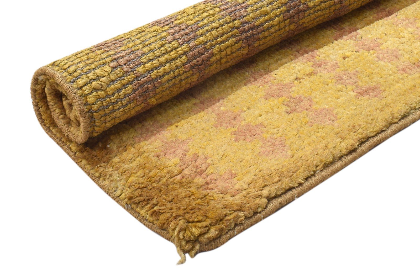 Gold Jute Rug 2' X 3' Modern Hand Knotted Scandinavian Striped Small Carpet 7864100913301