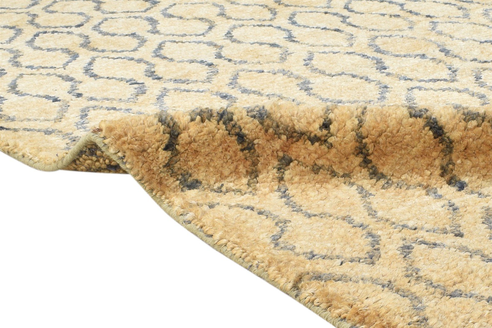 Gold Jute Rug 5X7 Modern Hand Knotted Scandinavian Honeycomb Room Size Carpet 7864410800277