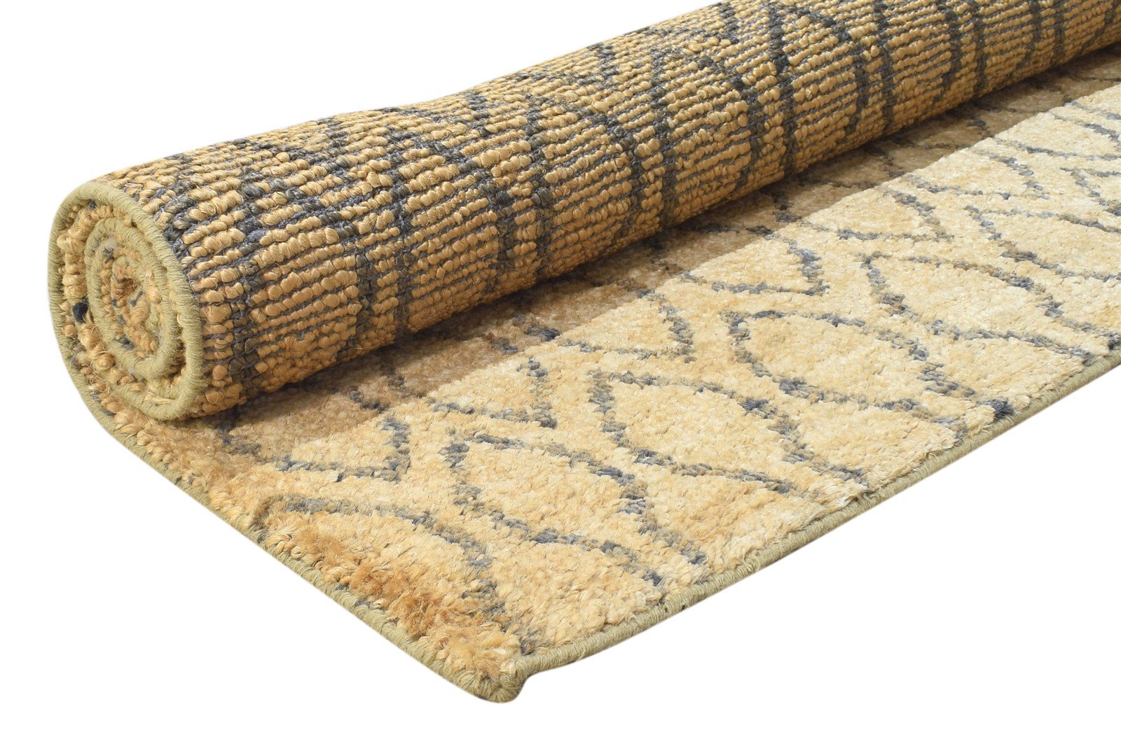 Gold Jute Rug 5X7 Modern Hand Knotted Scandinavian Honeycomb Room Size Carpet 7864410800277