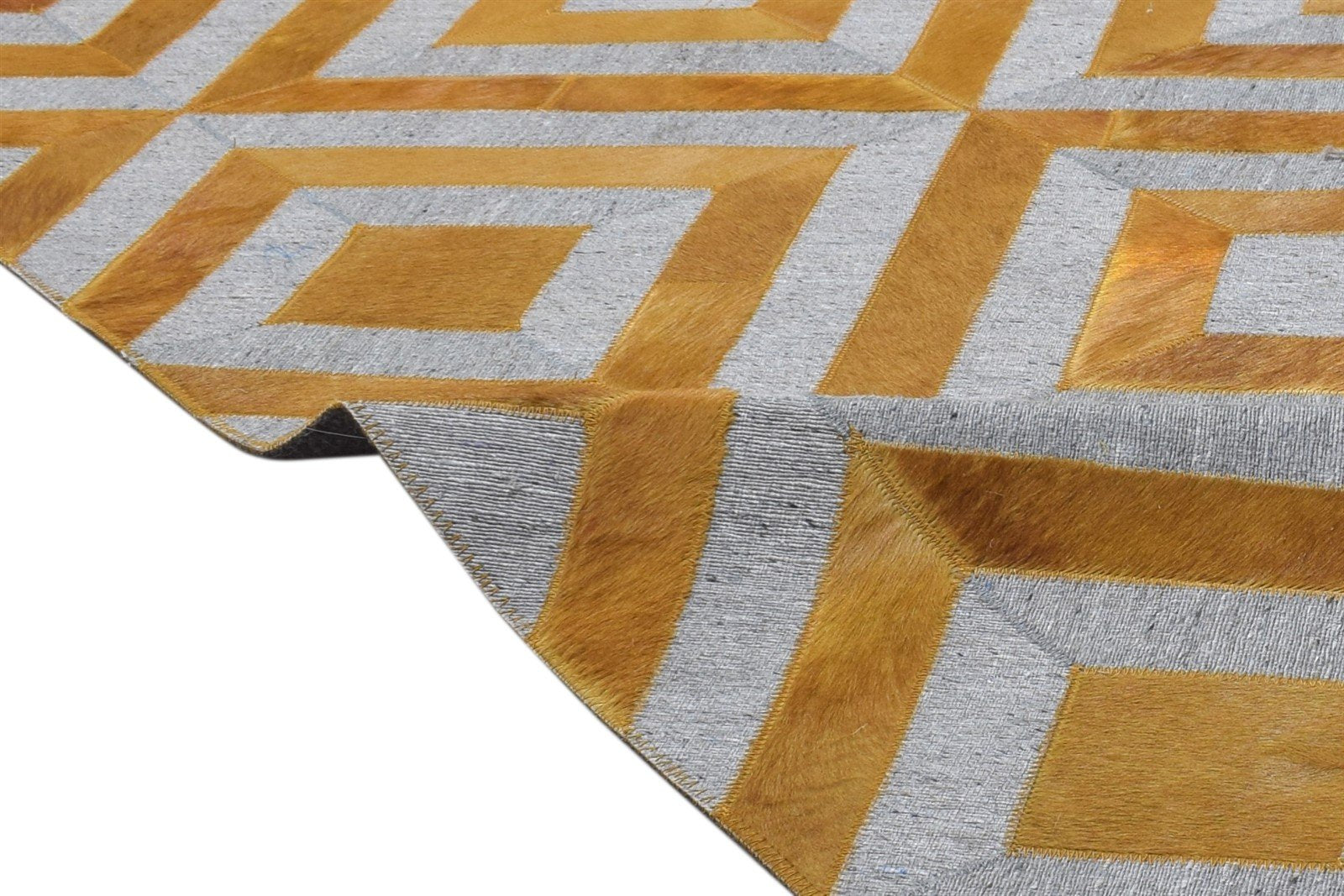 Gold Leather / Cotton Rug 3X9 Modern Hand Woven Moroccan Diamond Small Runner 7864364204181