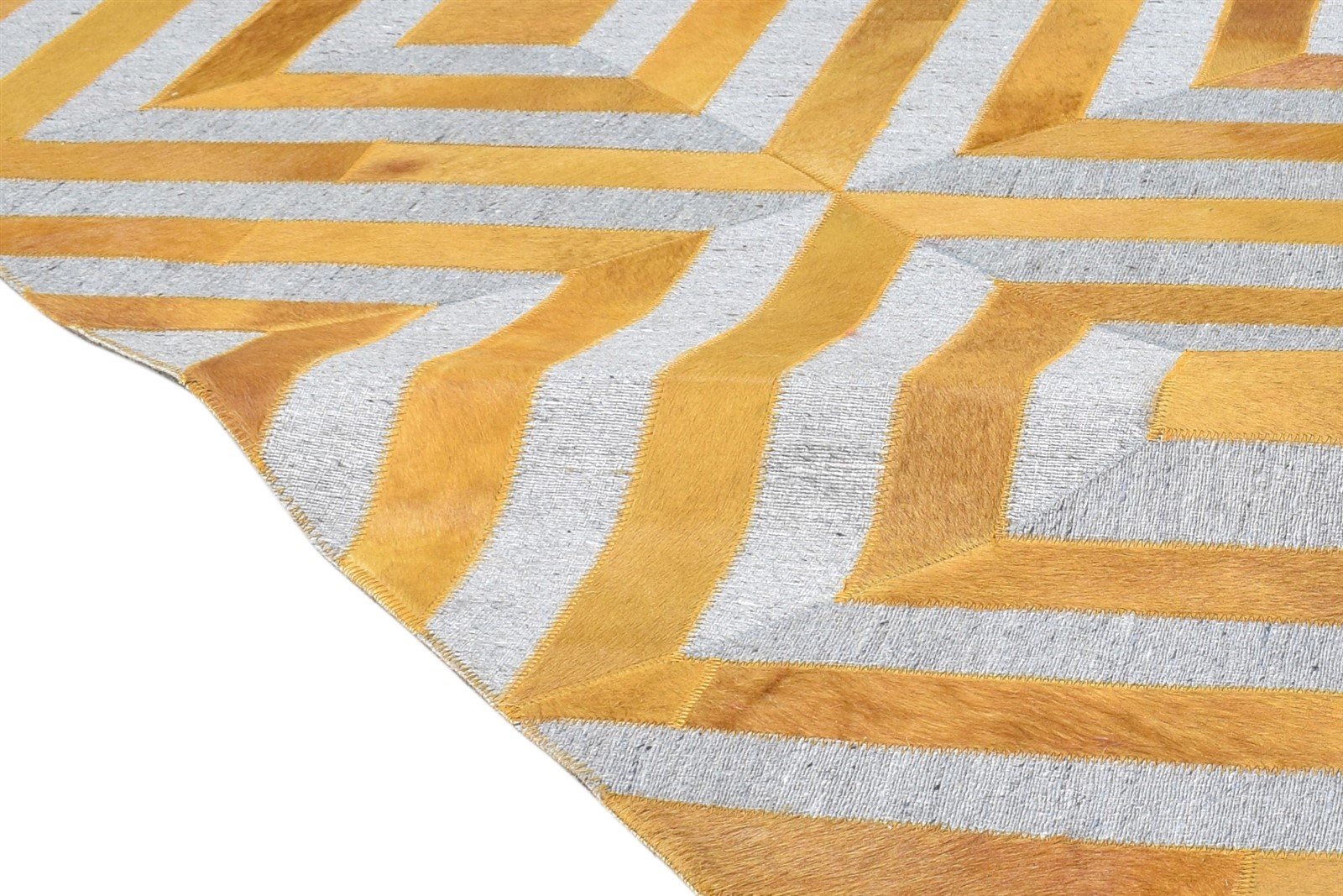 Gold Leather / Cotton Rug 6X6 Modern Hand Woven Moroccan Diamond Room Size 7864867946645