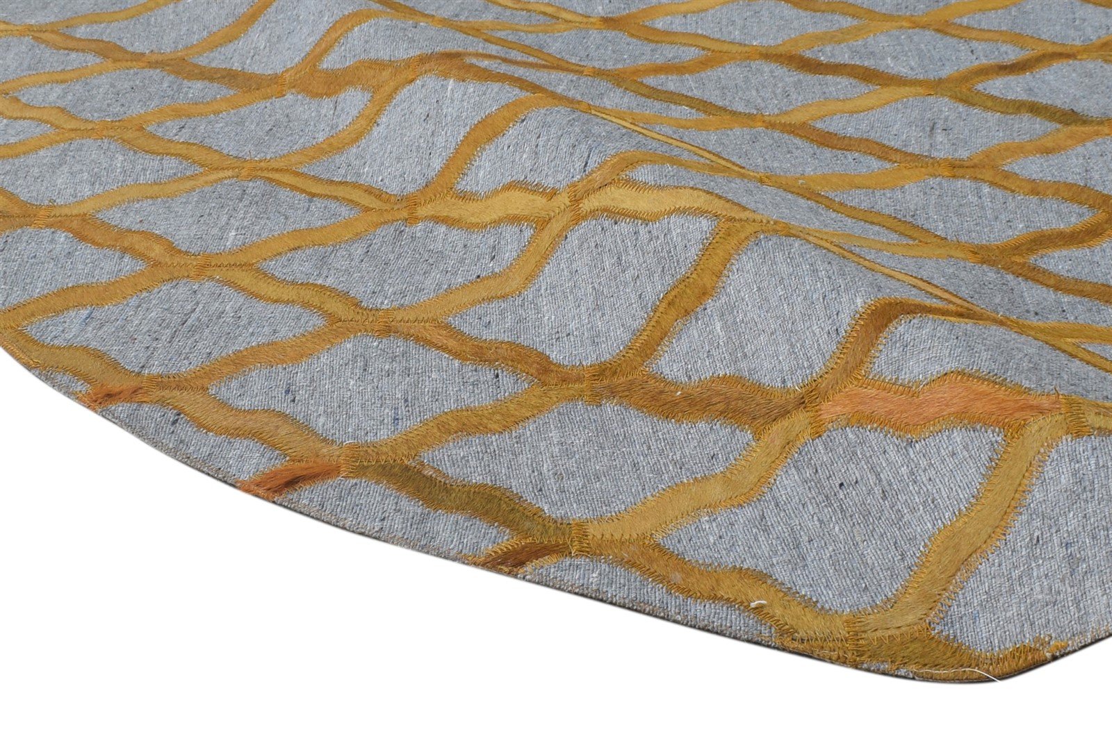 Gold Leather / Cotton Rug 6X6 Modern Hand Woven Moroccan Trellis Room Size 7864914837653