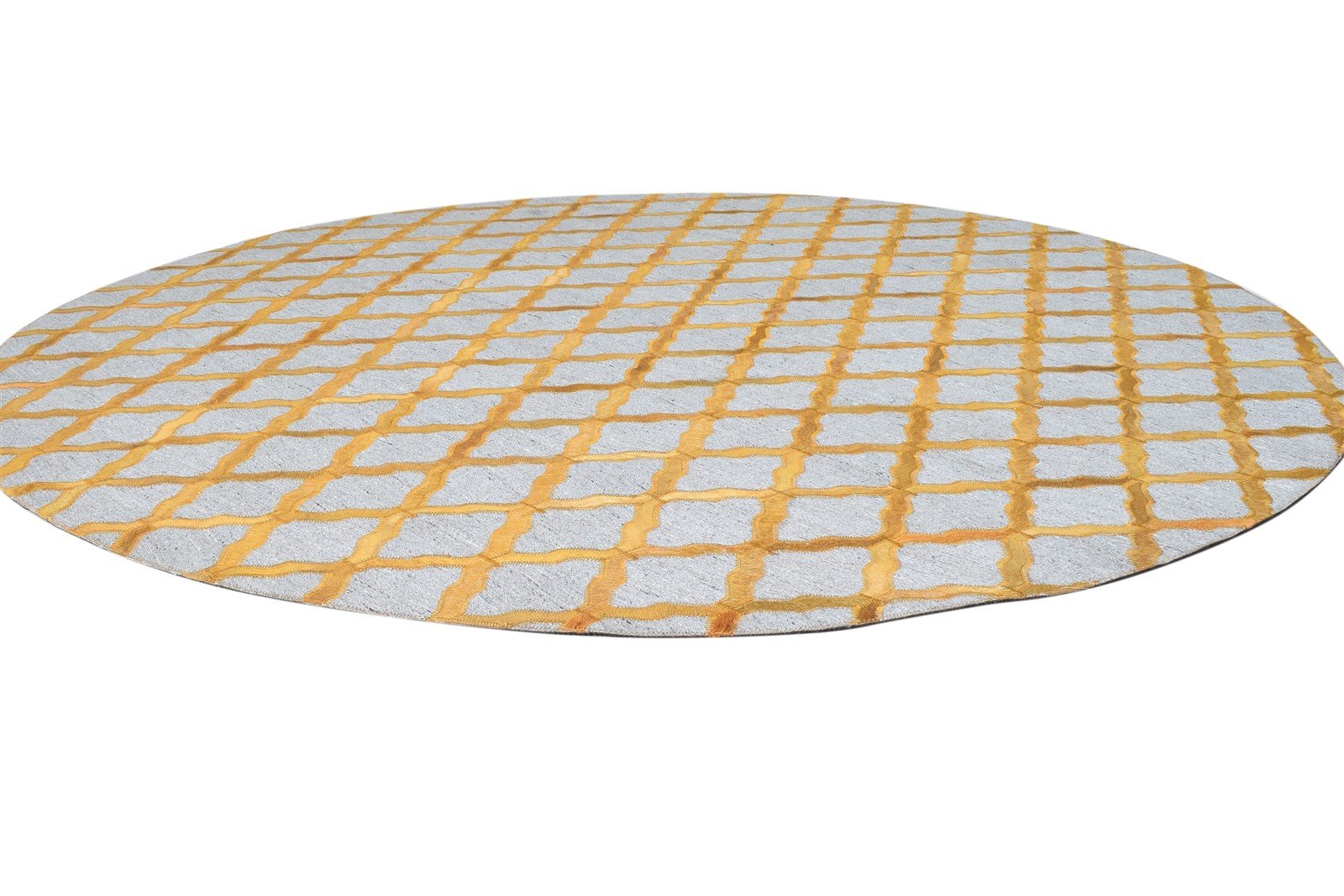Gold Leather / Cotton Rug 6X6 Modern Hand Woven Moroccan Trellis Room Size 7864914837653