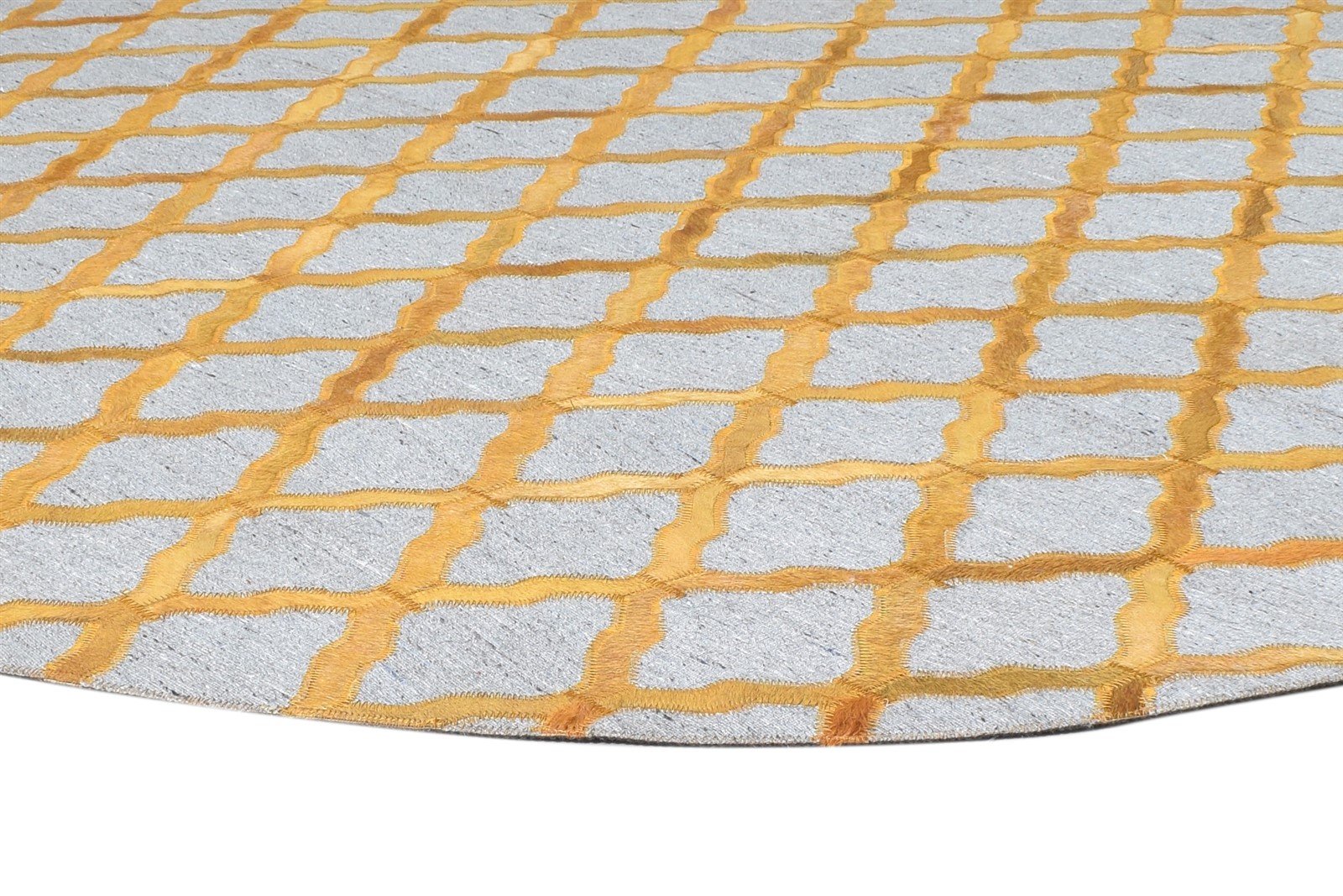 Gold Leather / Cotton Rug 6X6 Modern Hand Woven Moroccan Trellis Room Size 7864914837653