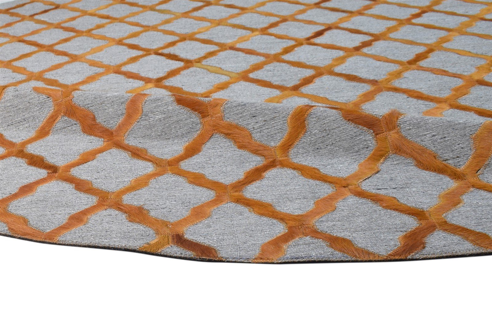 Gold Leather / Cotton Rug 6X6 Modern Hand Woven Moroccan Trellis Room Size Round 7864863391893