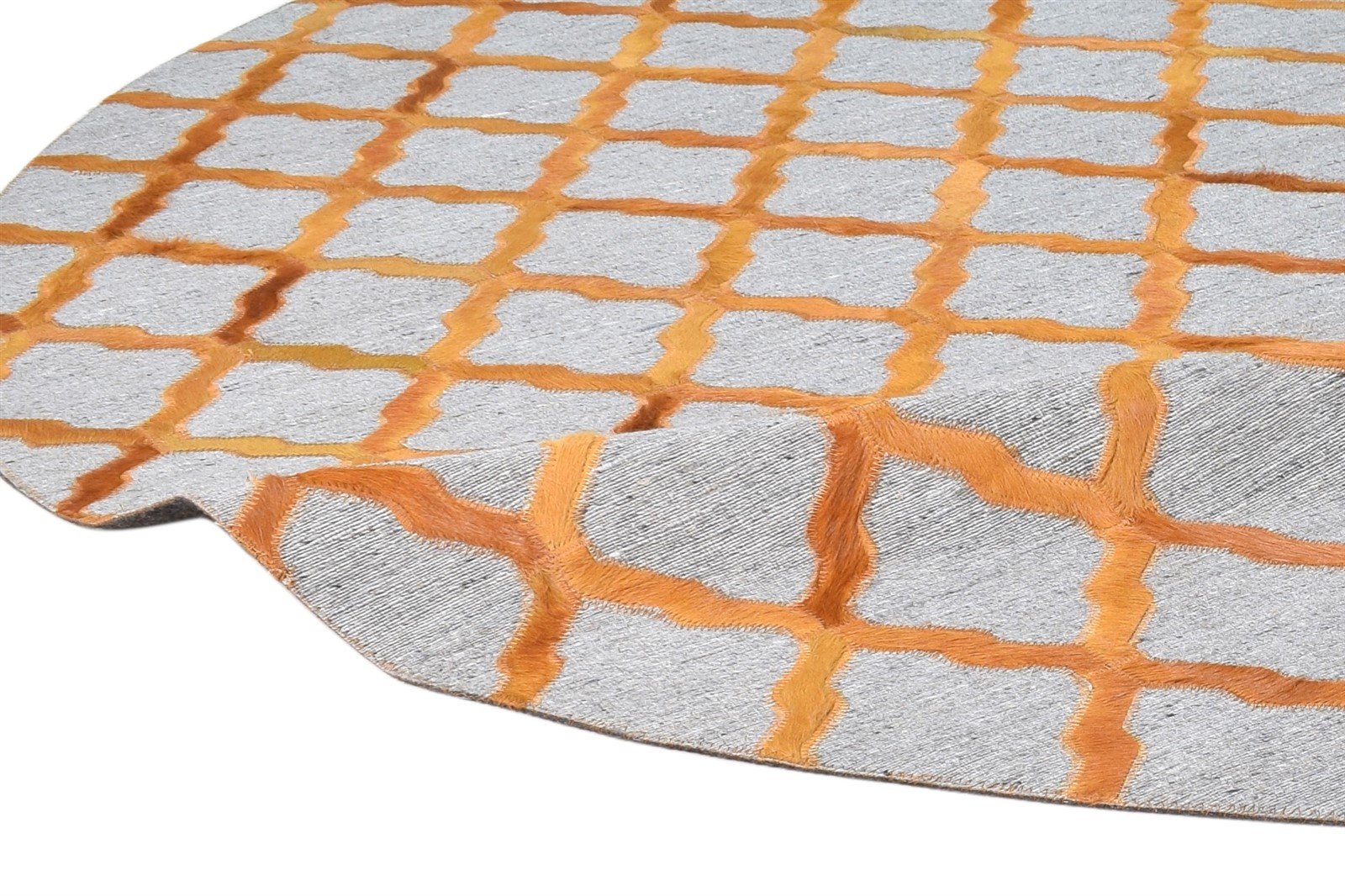 Gold Leather / Cotton Rug 6X6 Modern Hand Woven Moroccan Trellis Room Size Round 7864863391893