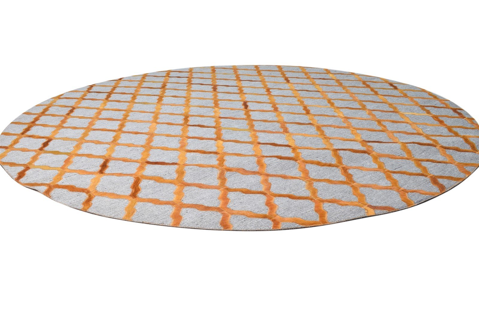 Gold Leather / Cotton Rug 6X6 Modern Hand Woven Moroccan Trellis Room Size Round 7864863391893