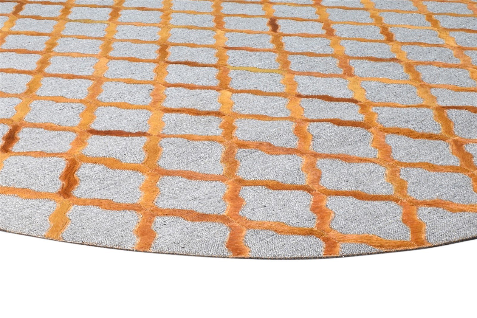 Gold Leather / Cotton Rug 6X6 Modern Hand Woven Moroccan Trellis Room Size Round 7864863391893
