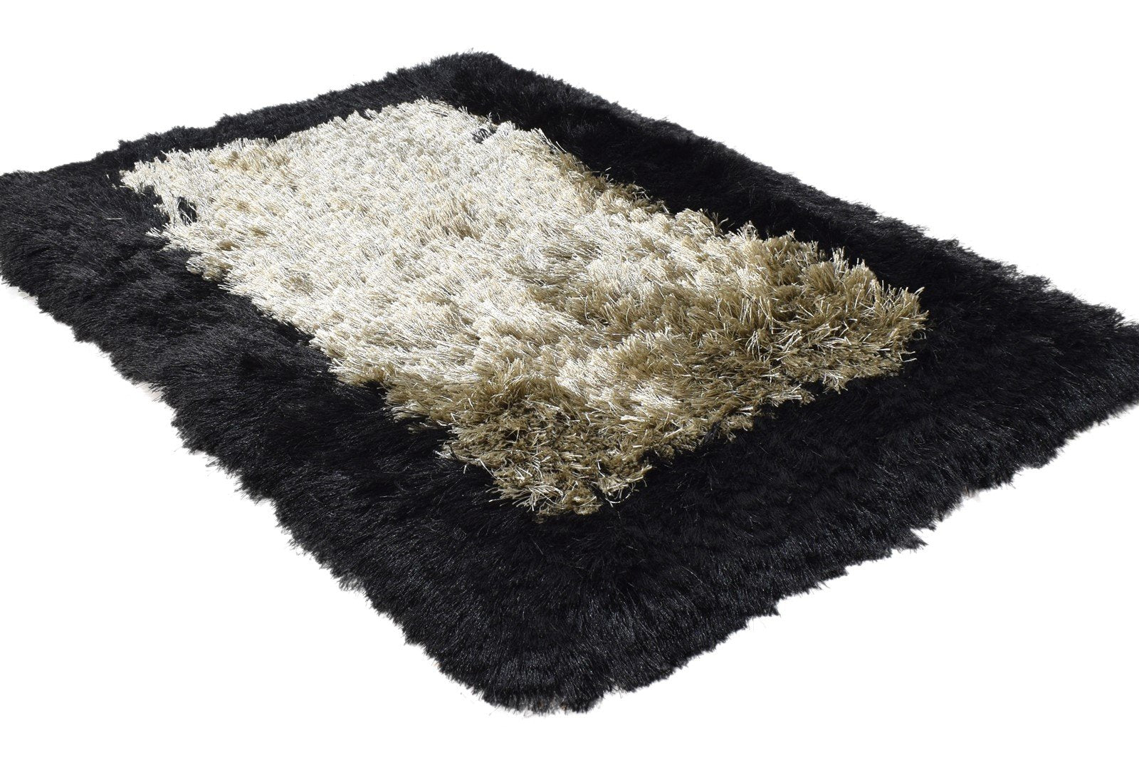 Gold Polyester Rug 2' X 3' Shag Hand Woven Scandinavian Modern Small Carpet 7864996626581