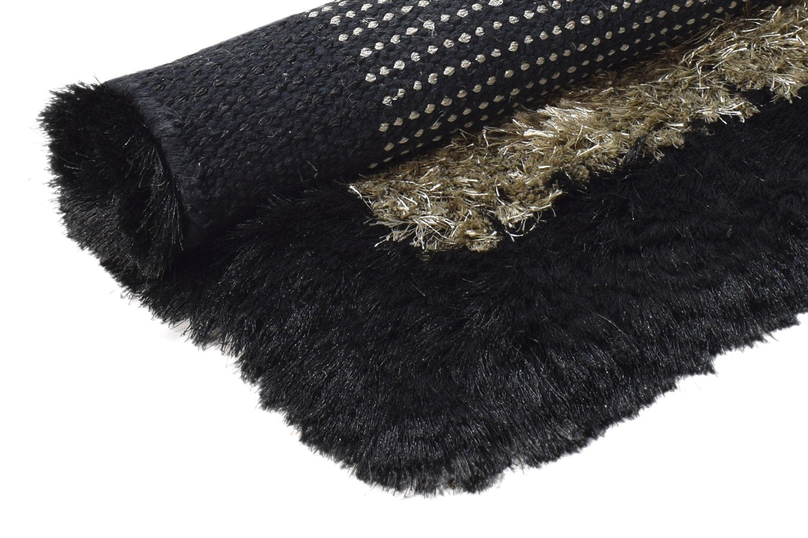 Gold Polyester Rug 2' X 3' Shag Hand Woven Scandinavian Modern Small Carpet 7864996626581