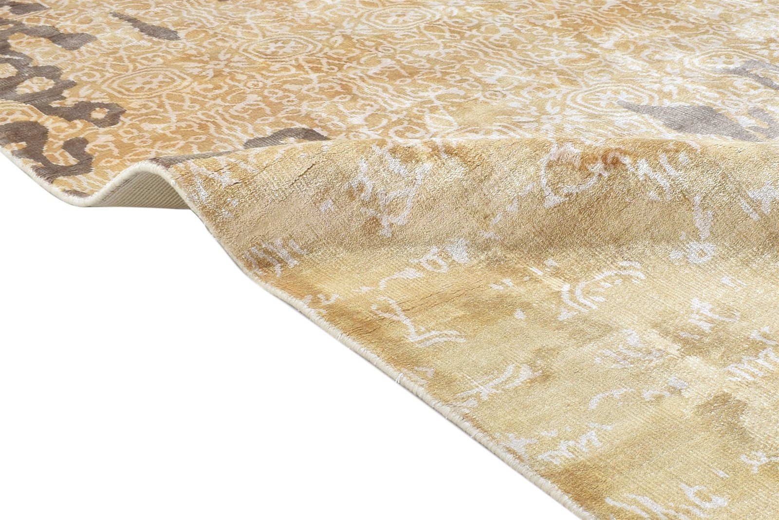 Gold Silk Rug 5' X 6' Modern Handloom Scandinavian Abstract Room Size Carpet 7864149442709