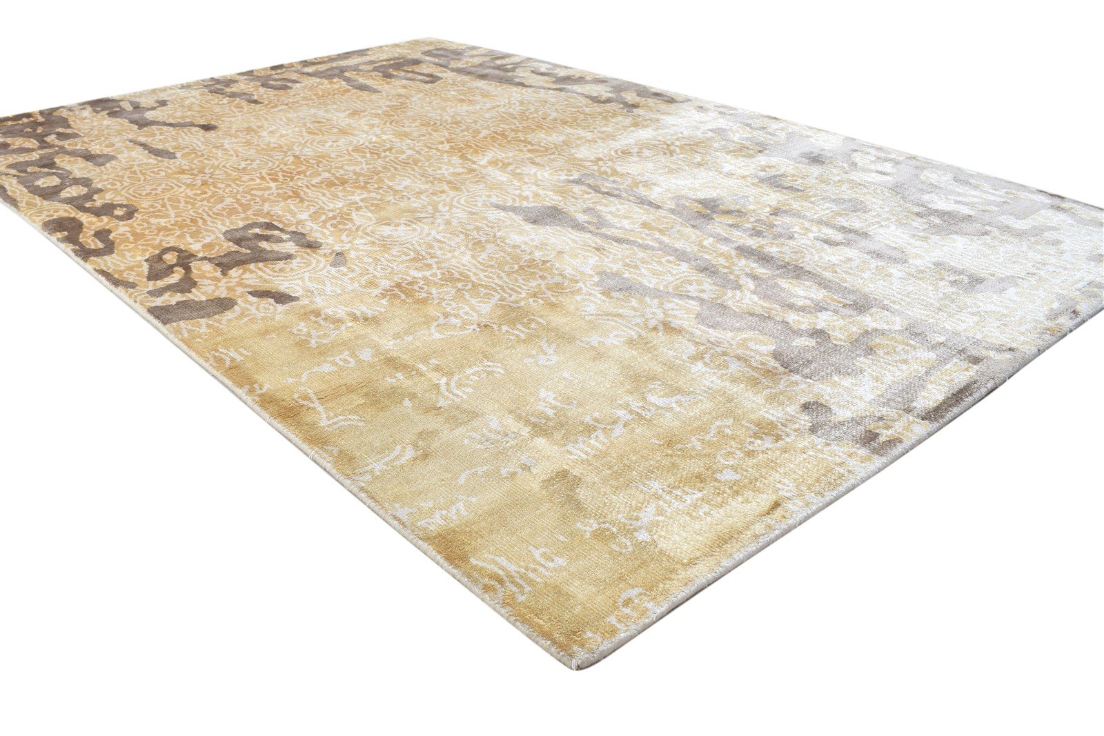 Gold Silk Rug 5' X 6' Modern Handloom Scandinavian Abstract Room Size Carpet 7864149442709