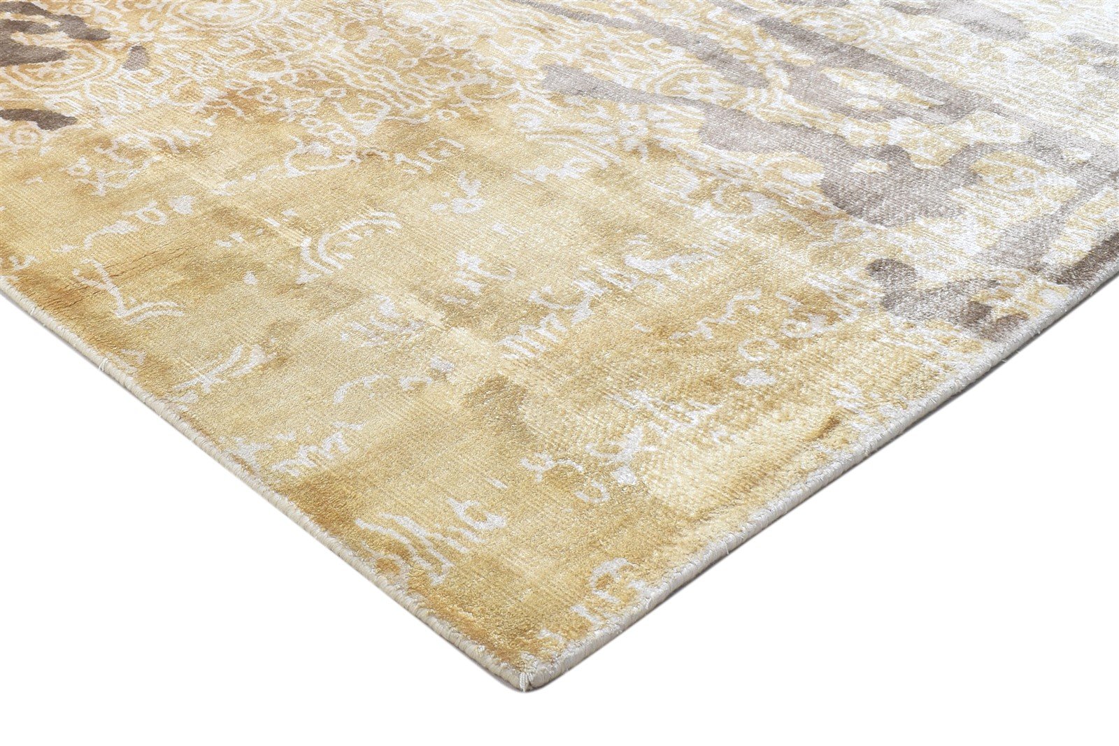 Gold Silk Rug 5' X 6' Modern Handloom Scandinavian Abstract Room Size Carpet 7864149442709