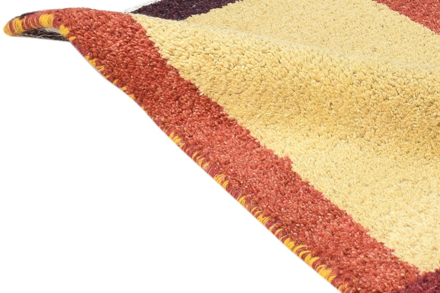 Gold Wool Rug 1' X 2' Modern Hand Knotted Scandinavian Bordered Small Carpet 7865058689173