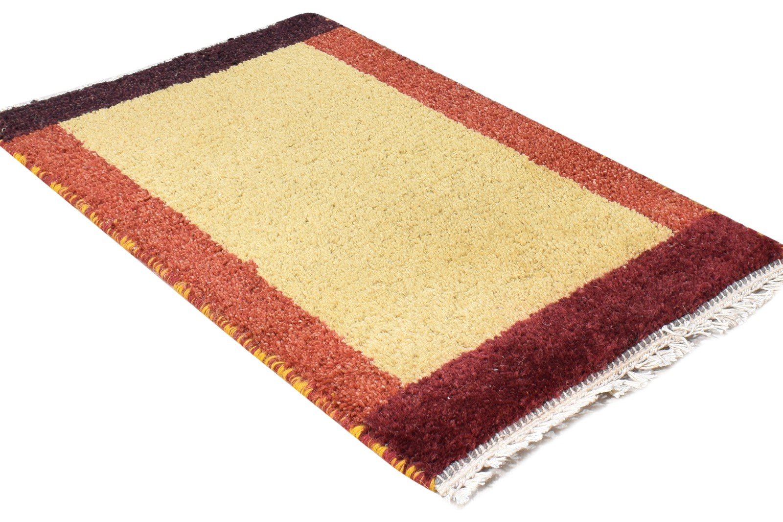 Gold Wool Rug 1' X 2' Modern Hand Knotted Scandinavian Bordered Small Carpet 7865058689173