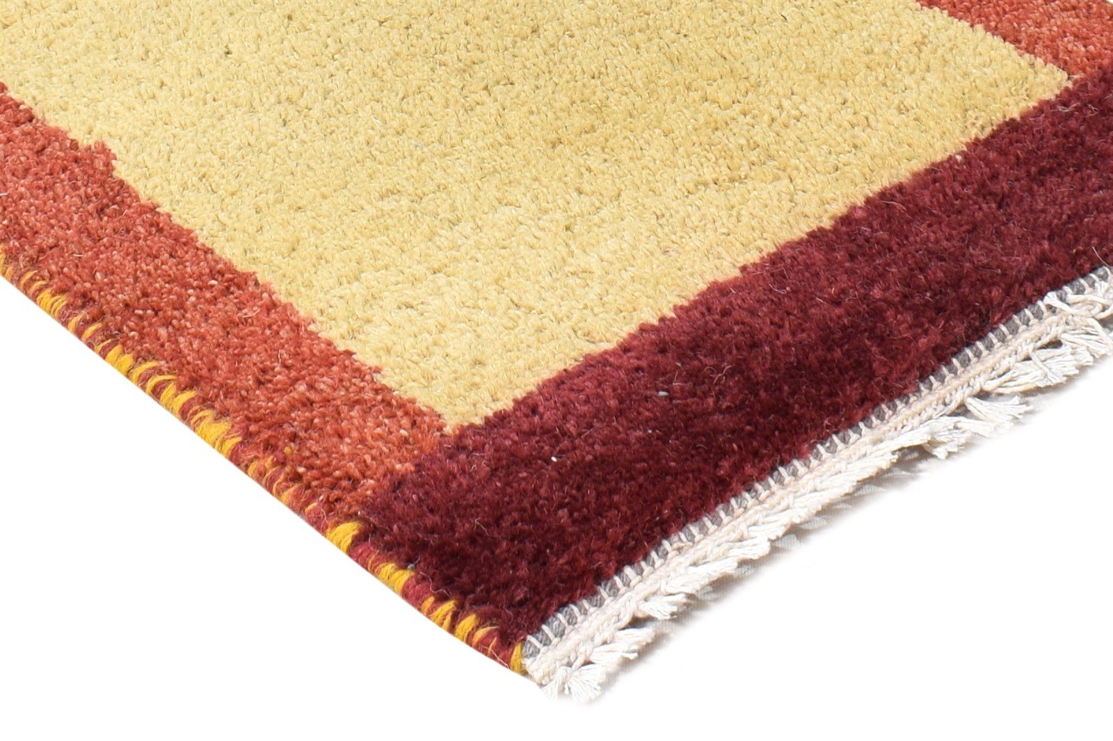 Gold Wool Rug 1' X 2' Modern Hand Knotted Scandinavian Bordered Small Carpet 7865058689173