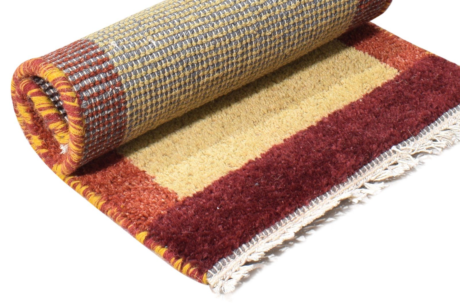 Gold Wool Rug 1' X 2' Modern Hand Knotted Scandinavian Bordered Small Carpet 7865058689173