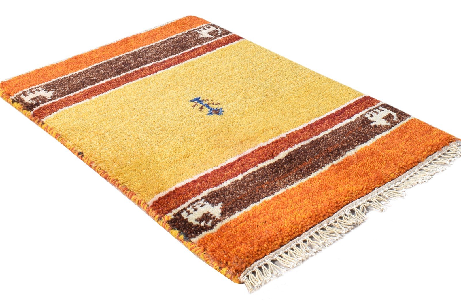 Gold Wool Rug 1' X 2' Southwestern Hand Knotted American Tribal Small Carpet 7865061408917