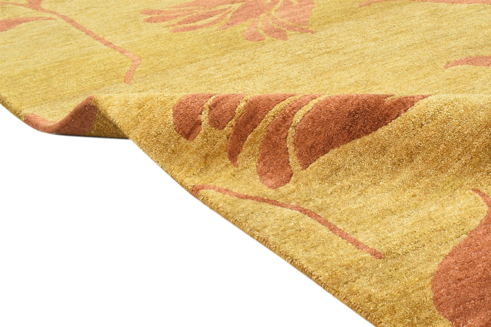 Gold Wool / Silk Rug 6' X 9' Modern Hand Knotted French Floral Room Size Carpet 7865094176917