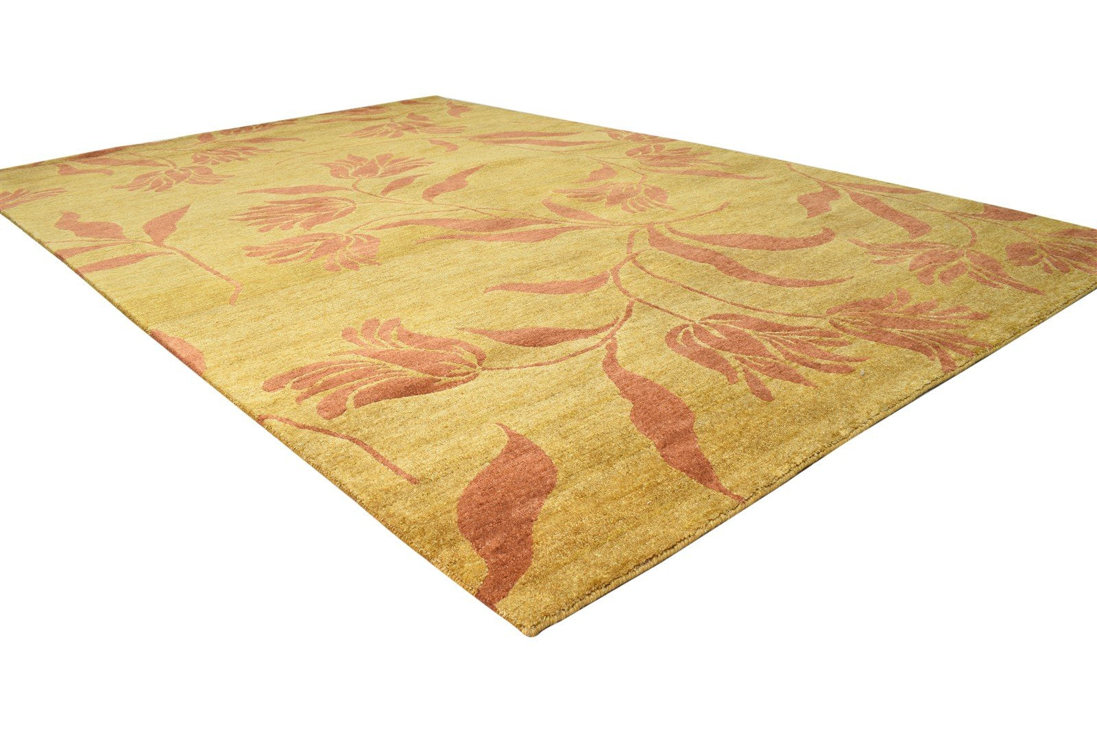 Gold Wool / Silk Rug 6' X 9' Modern Hand Knotted French Floral Room Size Carpet 7865094176917