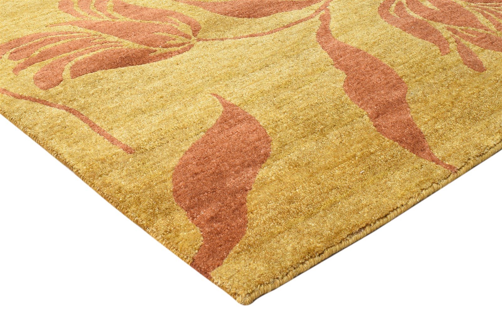 Gold Wool / Silk Rug 6' X 9' Modern Hand Knotted French Floral Room Size Carpet 7865094176917