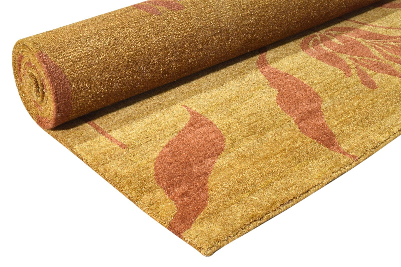 Gold Wool / Silk Rug 6' X 9' Modern Hand Knotted French Floral Room Size Carpet 7865094176917