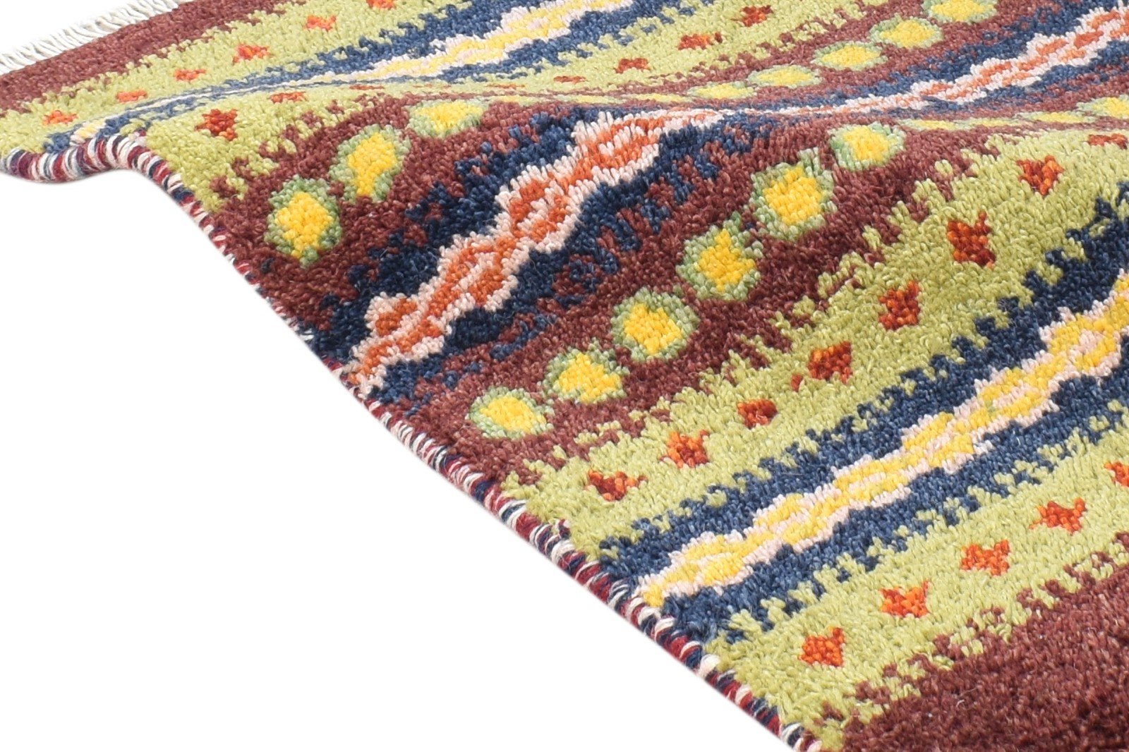Green Wool Rug 1' X 2' Tribal Hand Knotted Southwestern Striped Small Carpet 7865182781589