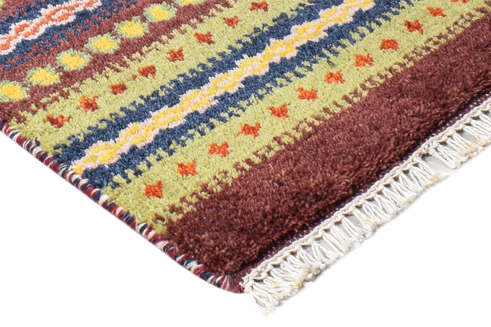 Green Wool Rug 1' X 2' Tribal Hand Knotted Southwestern Striped Small Carpet 7865182781589