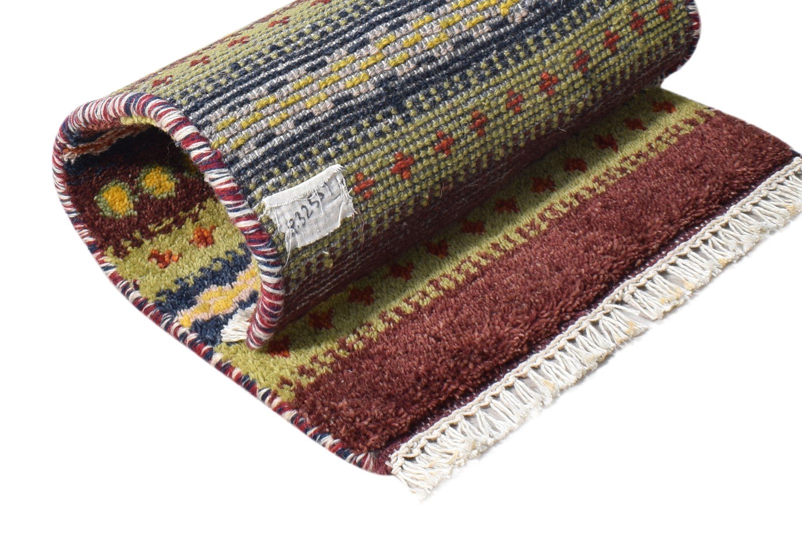Green Wool Rug 1' X 2' Tribal Hand Knotted Southwestern Striped Small Carpet 7865182781589
