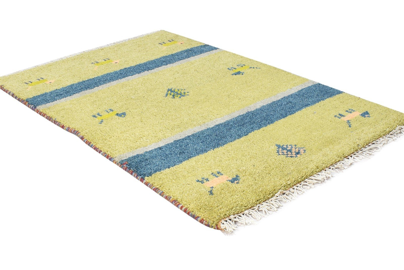 Green Wool Rug 2' X 3' Tribal Hand Knotted Gabbeh Southwestern Small Carpet 7864502485141