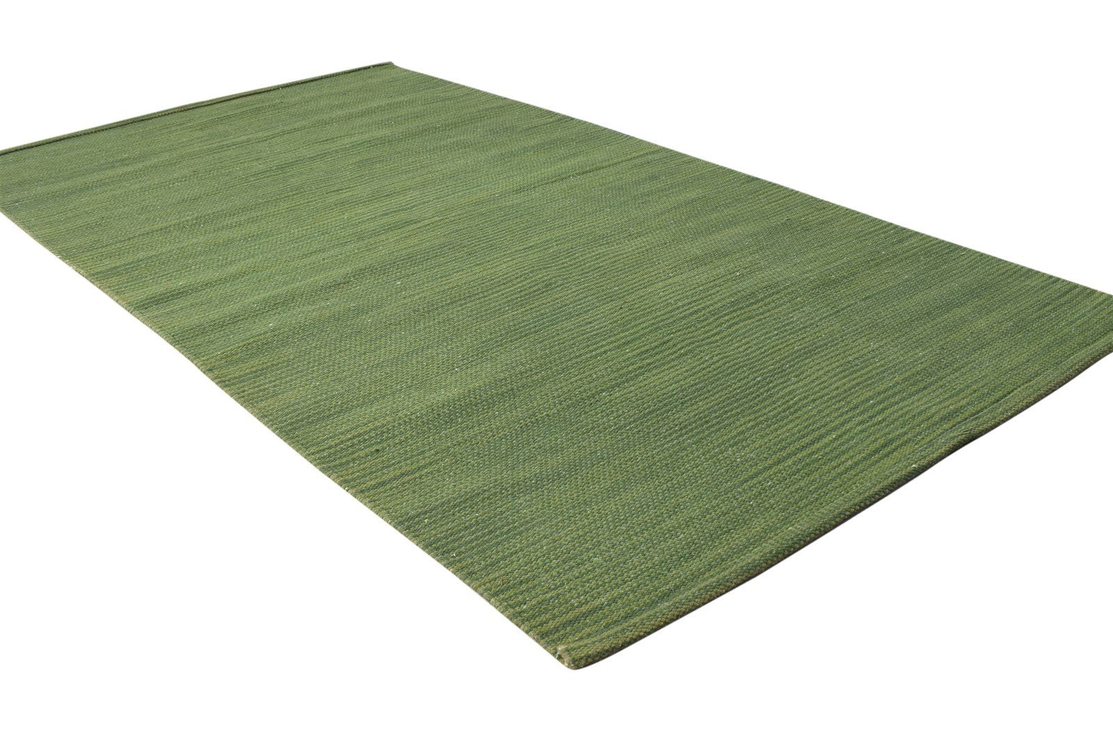Green Wool Rug 3' X 5' Modern Dhurrie Scandinavian Solid Small Carpet 7864669503637
