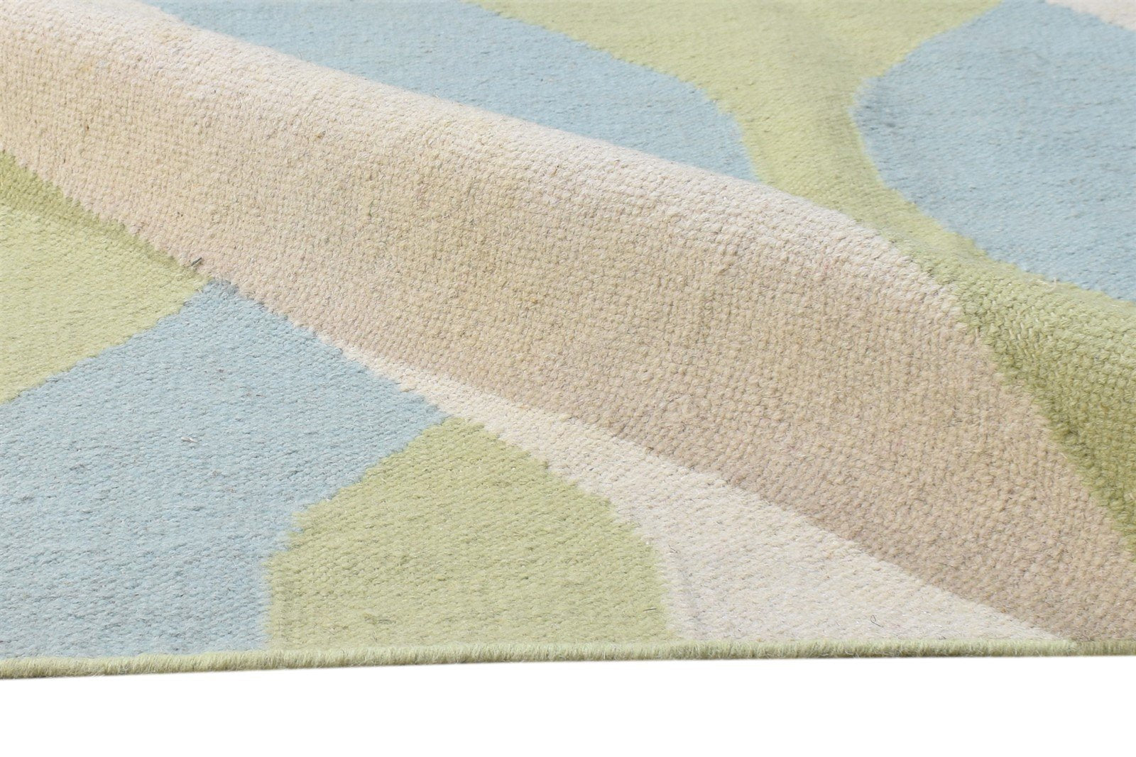 Green Wool Rug 4' X 6' Modern Dhurrie Scandinavian Abstract Room Size Carpet 7864672682133