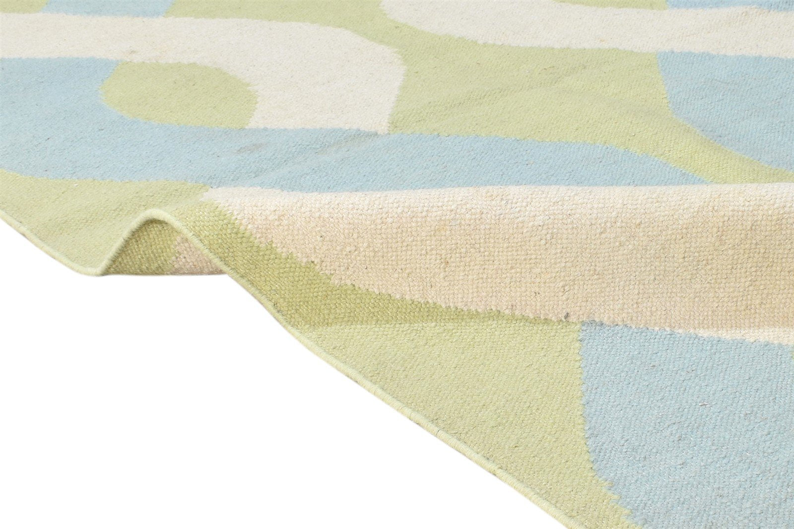 Green Wool Rug 4' X 6' Modern Dhurrie Scandinavian Abstract Room Size Carpet 7864672682133