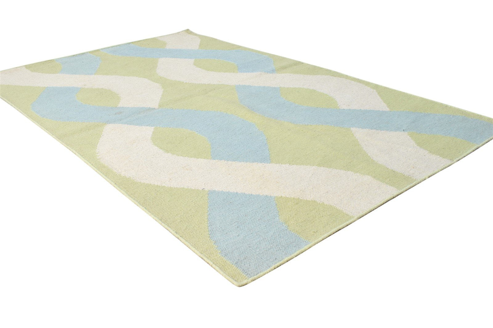 Green Wool Rug 4' X 6' Modern Dhurrie Scandinavian Abstract Room Size Carpet 7864672682133