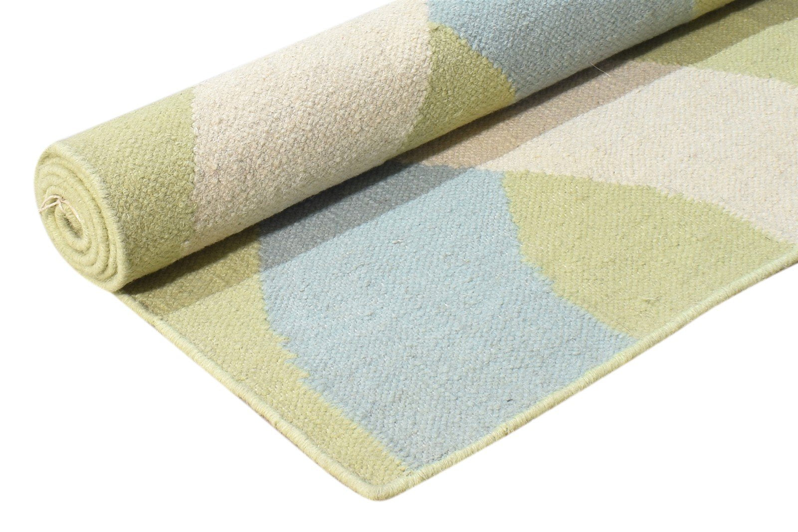 Green Wool Rug 4' X 6' Modern Dhurrie Scandinavian Abstract Room Size Carpet 7864672682133