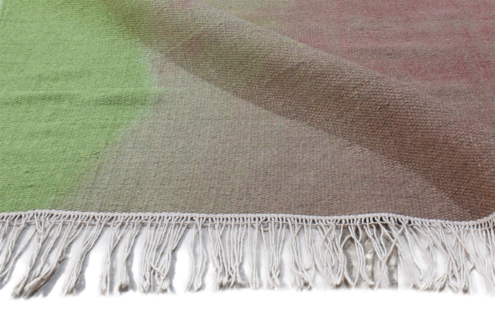 Green Wool Rug 5' X 8' Modern Dhurrie Shibori Ombre Room Size Carpet 7865164988565