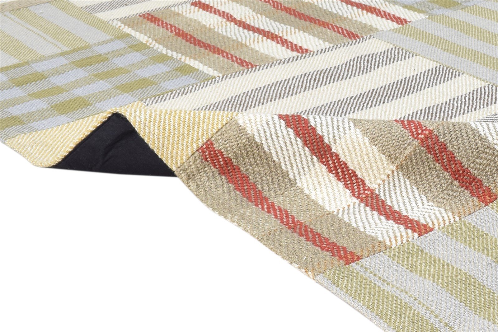 Green Wool Rug 5' X 8' Modern Jacquard Loom Scandinavian Plaids Room Size Carpet 7865054331029