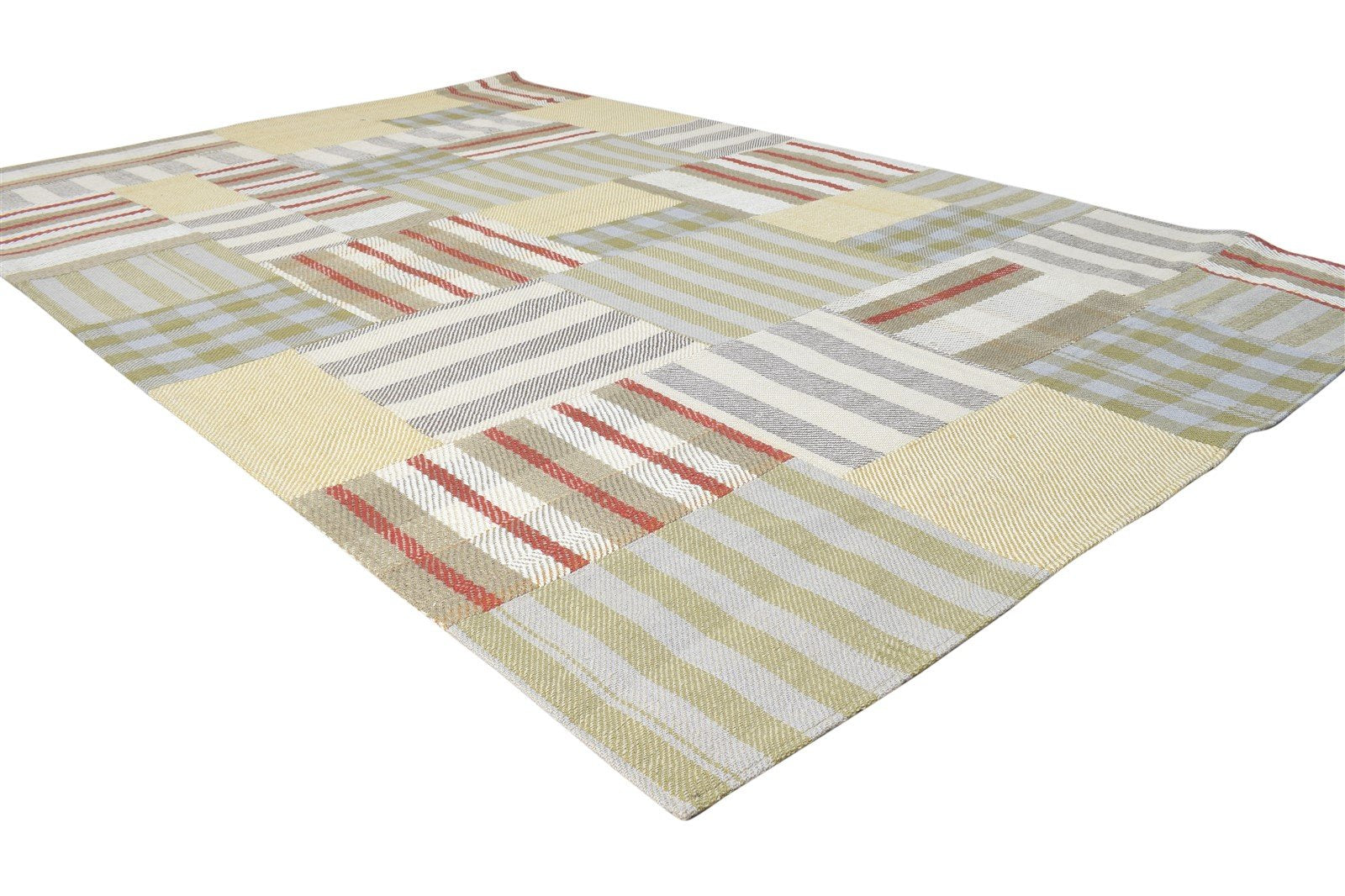 Green Wool Rug 5' X 8' Modern Jacquard Loom Scandinavian Plaids Room Size Carpet 7865054331029