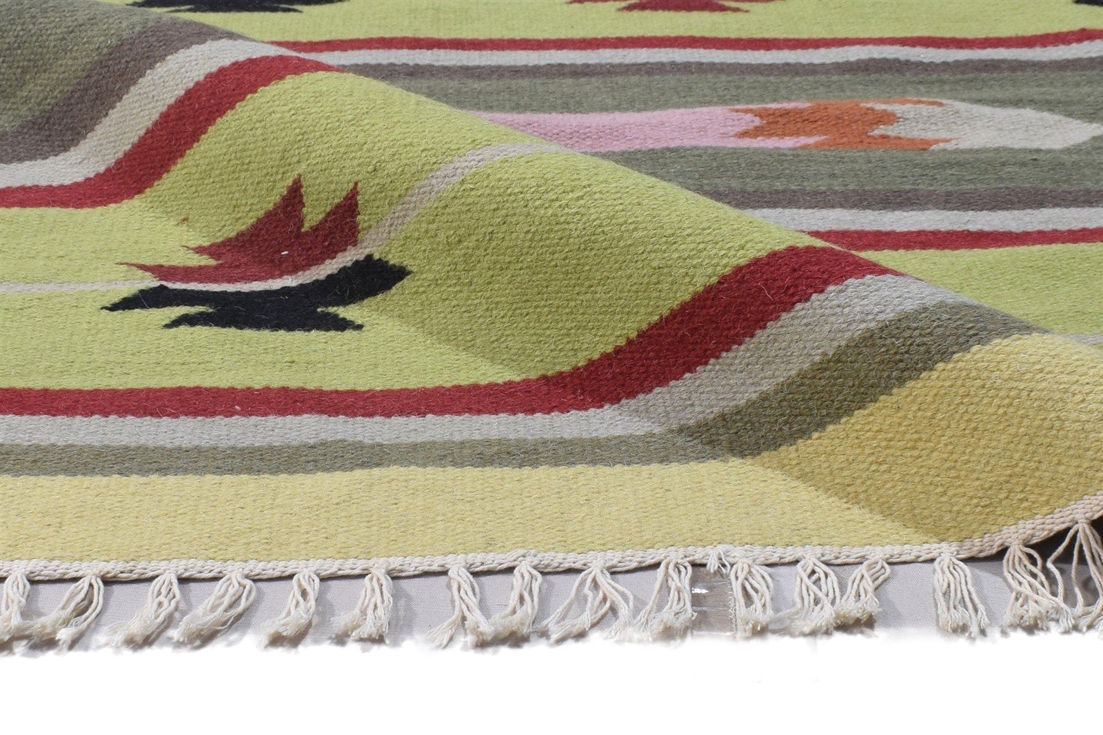 Green Wool Rug 6' X 8' Persian Dhurrie Southwestern Tribal Room Size Carpet 7864393891989