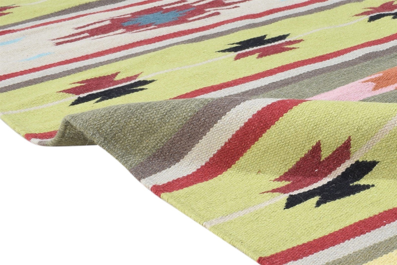 Green Wool Rug 6' X 8' Persian Dhurrie Southwestern Tribal Room Size Carpet 7864393891989