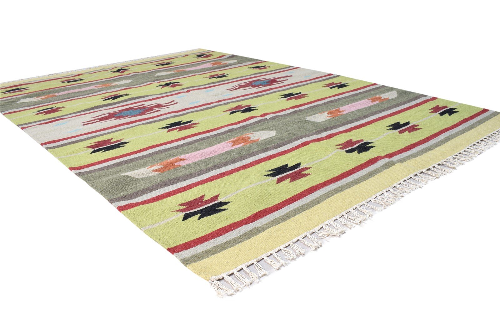 Green Wool Rug 6' X 8' Persian Dhurrie Southwestern Tribal Room Size Carpet 7864393891989