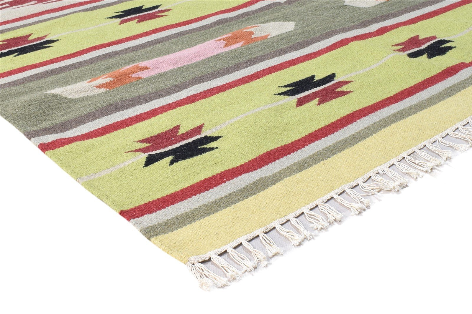 Green Wool Rug 6' X 8' Persian Dhurrie Southwestern Tribal Room Size Carpet 7864393891989