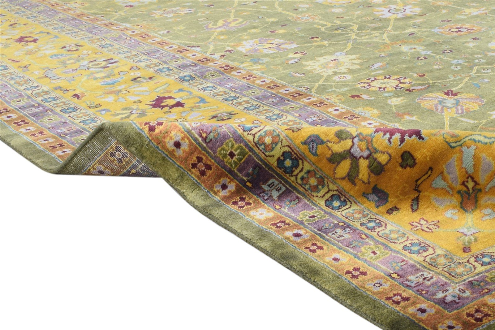 Green Wool Rug 8' X 10' Persian Hand Knotted Kashan Oriental Large Carpet 7864676909205